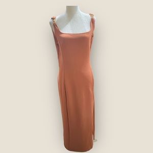 Expo nite bodycon scuba dress  12 💯 USA Made back zipper/slit/gold nugget